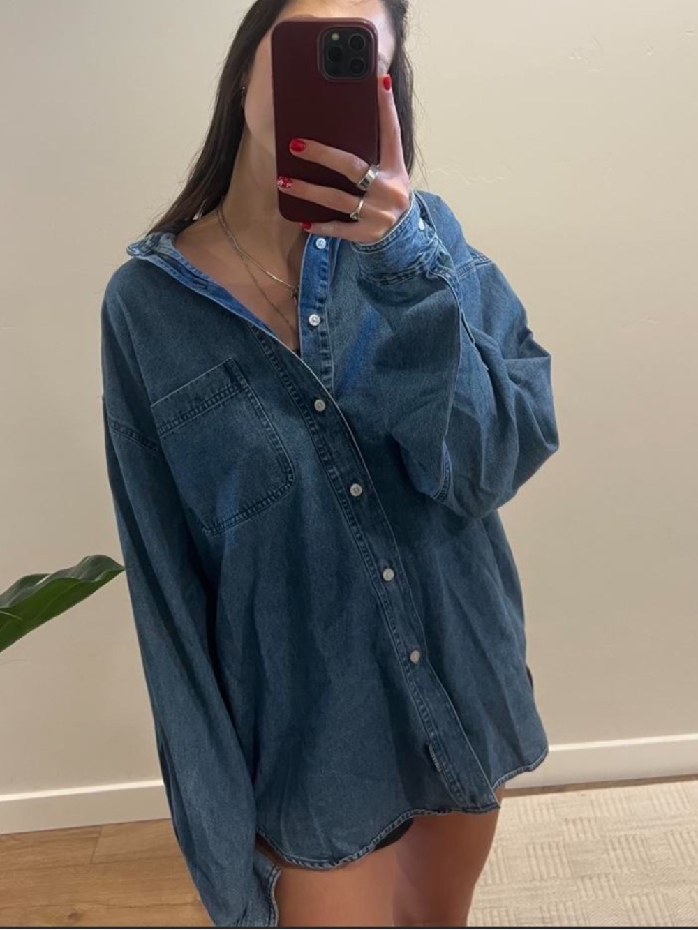 Steve & Barry's Dark Blue Oversized Denim Button-Down Shirt